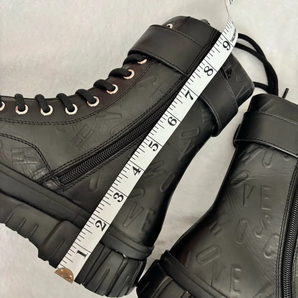 LOVE MOSCHINO Black Leather Moto Biker Boots--NEW--7 - Picture 14 of 15